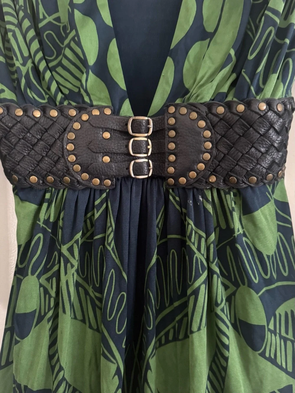 VINTAGE Rare Sky Brand Y2K Plunge Kimono Blouse Top with Studded Belt M - Picture 3 of 9